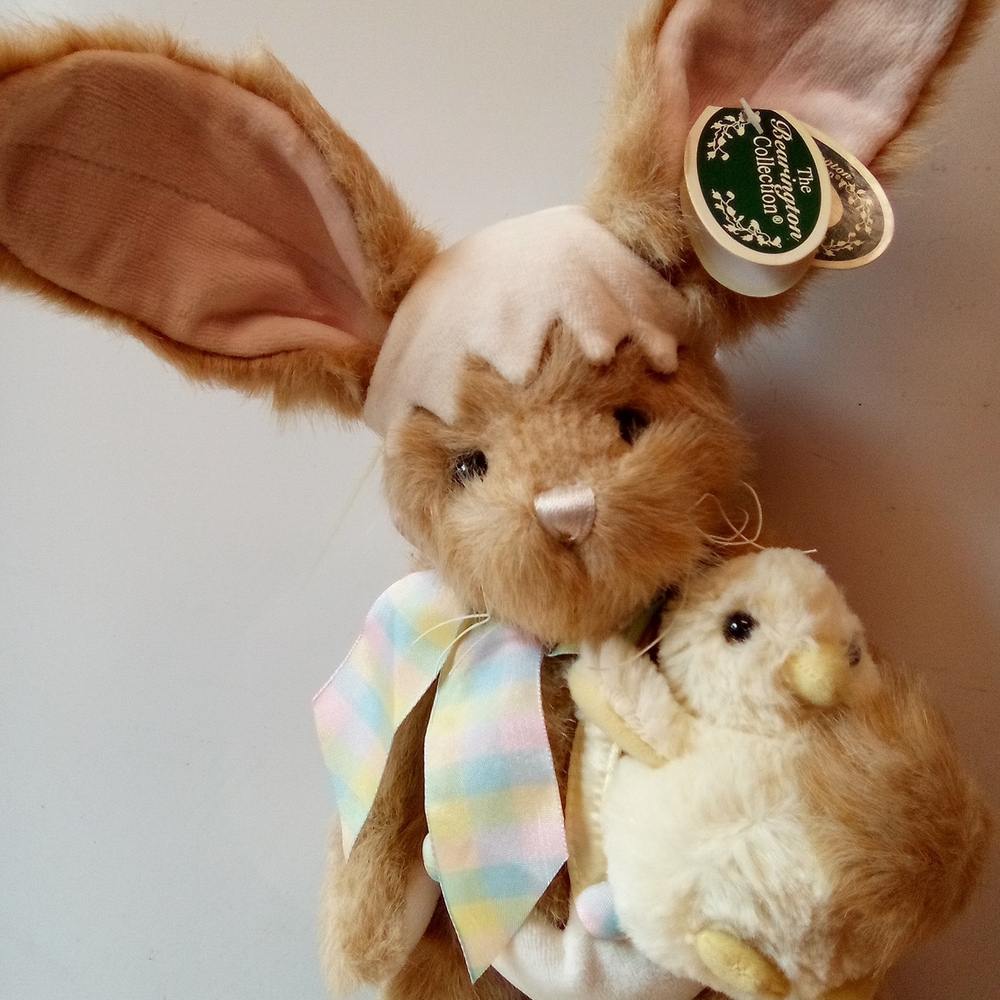 Plush Brown Bunny with Cream Chick -Eggs & Benedict
